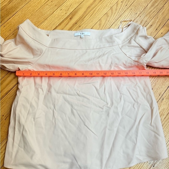 Tibi Agathe Off Shoulder Top Structured Cotton Buckle Tie Sleeve Beige Size 6 - Picture 6 of 7